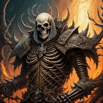 an image of a demonic skeleton with horns on his head and a sword in his hand