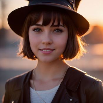 young woman wearing a black hat and a white top is smiling