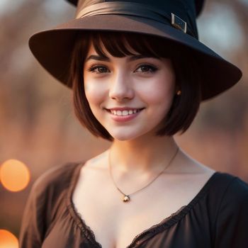 woman wearing a black hat with a smile on it's face