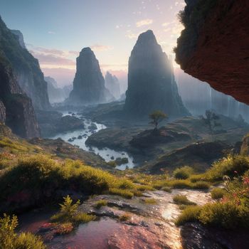 scenic view of a mountain valley with a river running through it