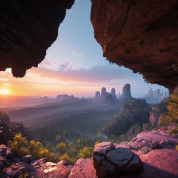 scenic view of a mountain range with a sunset in the background