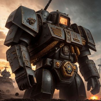 giant robot standing in the middle of a field with a sky in the background