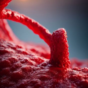 close up of a piece of fruit with a red substance on it