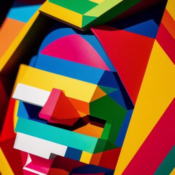 close up of a sculpture made out of colorful blocks of paper