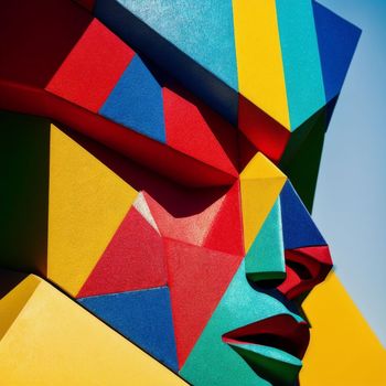 colorful sculpture of a woman's face on a sunny day