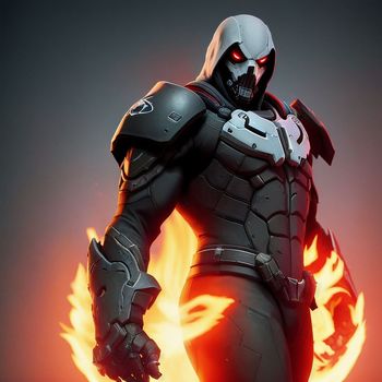 man in a futuristic suit with flames coming out of his chest