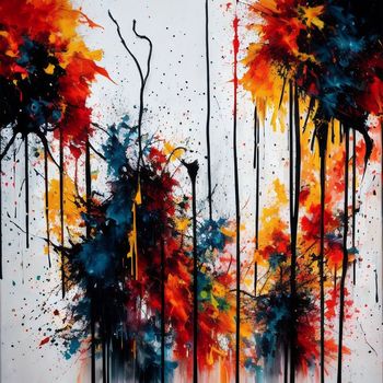 an abstract painting of colorful paint splatters on a white background
