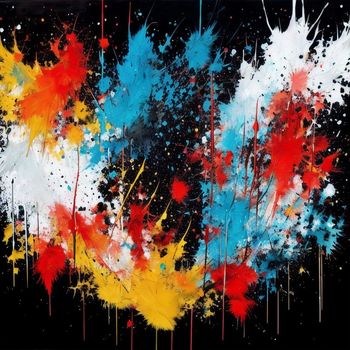 an abstract painting of colorful paint splatters on a black background