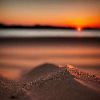 the sun is setting over a beach with sand dunes in the foreground