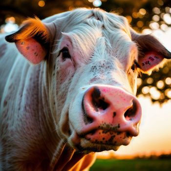 close up of a cow's face with a blurry background