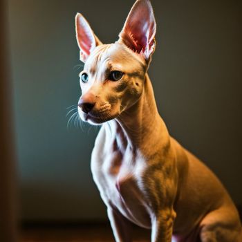 close up of a dog on a wooden floor with a wall in the background