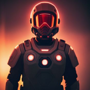 man in a space suit with glowing eyes and a helmet on