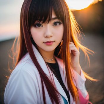 woman with long red hair posing for a picture on the beach