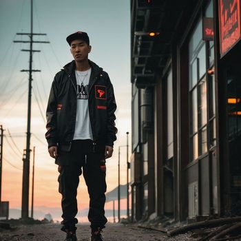 man standing on the side of a road wearing a hat and jacket