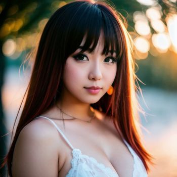 beautiful asian woman in white lingerie posing for a picture in the sun