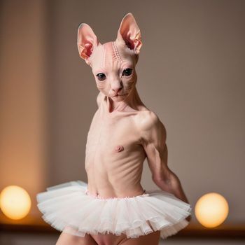 hairless cat in a tutu posing for a picture with candles in the background