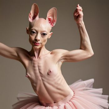 naked woman in a tutu posing for a picture with her arms up