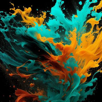 an orange and blue paint splashing on a black background with a black background