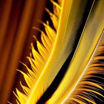 close up of a yellow feather with a black center and yellow feathers behind it