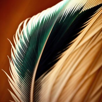 close up of a feather with a brown and green color scheme