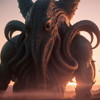 giant creature standing in the middle of a desert with a sky in the background