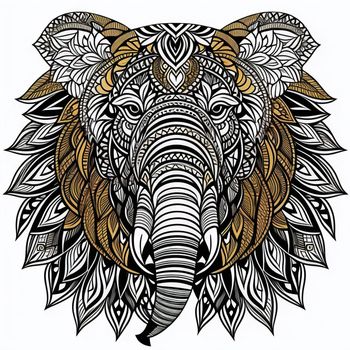 drawing of an elephant's head with intricate patterns on it