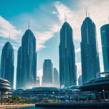 group of tall buildings sitting next to each other near a body of water