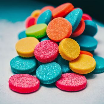 pile of colorful gummy bears sitting on top of a table