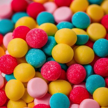 close up of a pile of colorful candy candies on a table