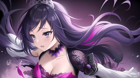 anime girl with long purple hair and a tiara on her head