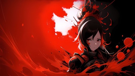 anime character with a red background and a black and white background