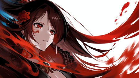 anime girl with long hair and red eyes and a black dress