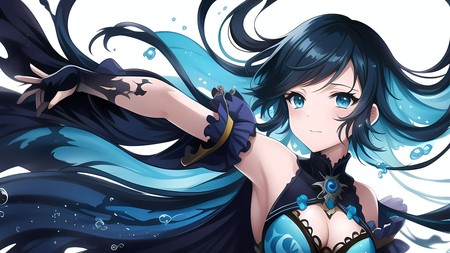 anime girl with blue hair and black and blue makeup is posing for a picture