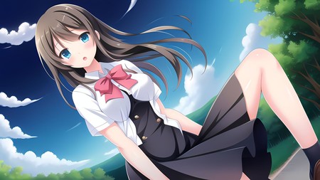 anime girl sitting on the ground with her legs crossed and eyes closed