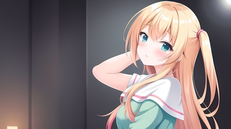 anime girl with long blonde hair standing in front of a candle