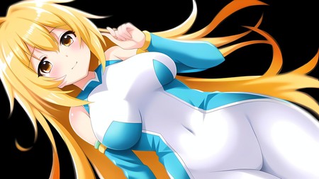 cartoon picture of a woman with long blonde hair wearing a blue and white outfit