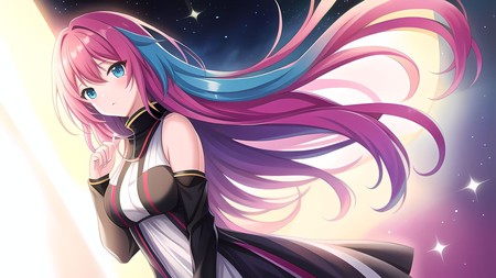 anime girl with long pink hair and a black and white dress