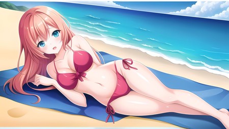 cartoon picture of a woman laying on a towel on the beach