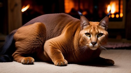 cat is sitting on the floor in front of a fire place