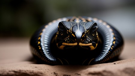 close up of a black and yellow lizard on a rock with its eyes closed