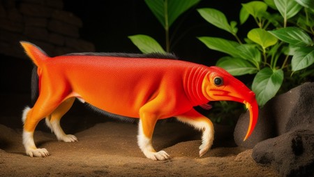 toy animal with a long nose and a long tail standing on a rock