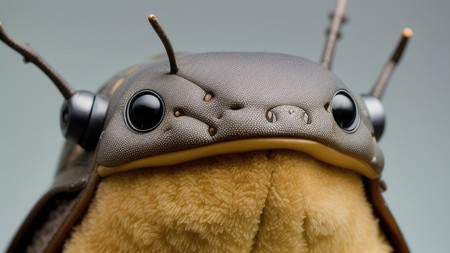 close up of a stuffed animal with headphones on it's ears