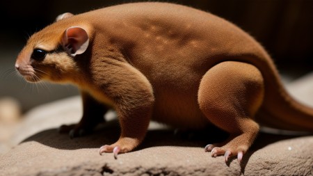 small animal standing on a rock in the sun with it's front paws on the ground