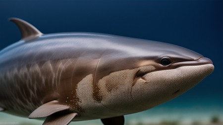 close up of a fish on a body of water with a sky in the background