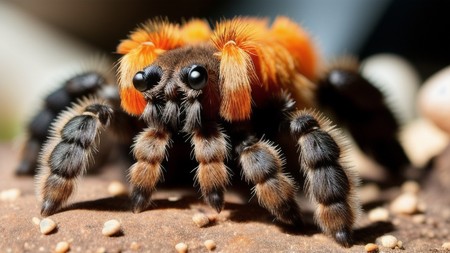 close up of a spider with orange hair on its back legs