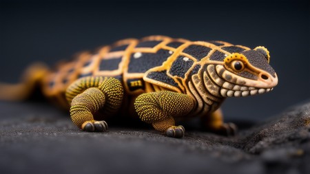 close up of a small lizard on a rock with a black background