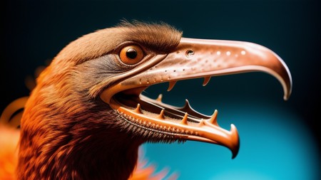 close up of a bird's head with its mouth open
