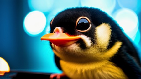 close up of a small bird with a yellow beak and orange beak