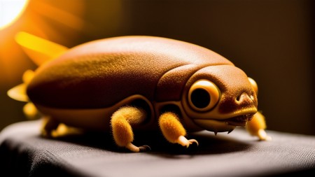 close up of a small animal on a surface with a light in the background