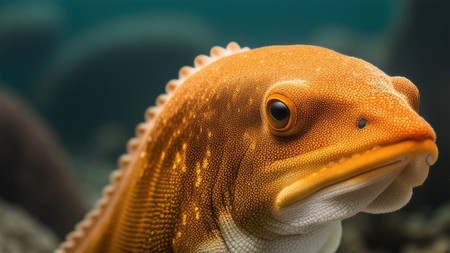 close up of an orange and white fish on a body of water